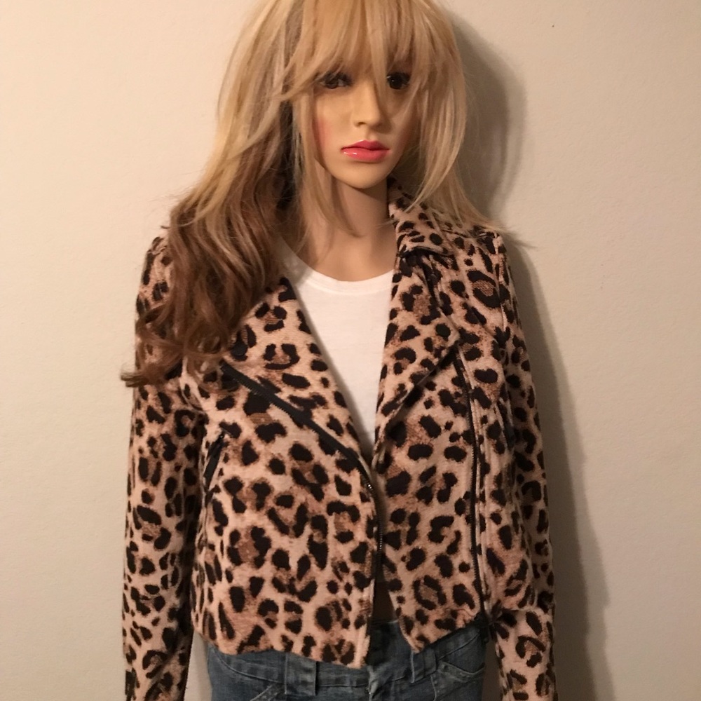 Leopard Print Cropped Moto Jacket